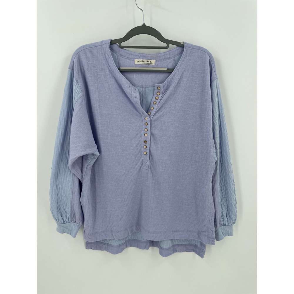 We The Free Free People Periwinkle‎ Blue Mixed Texture Henley Top Womens Small